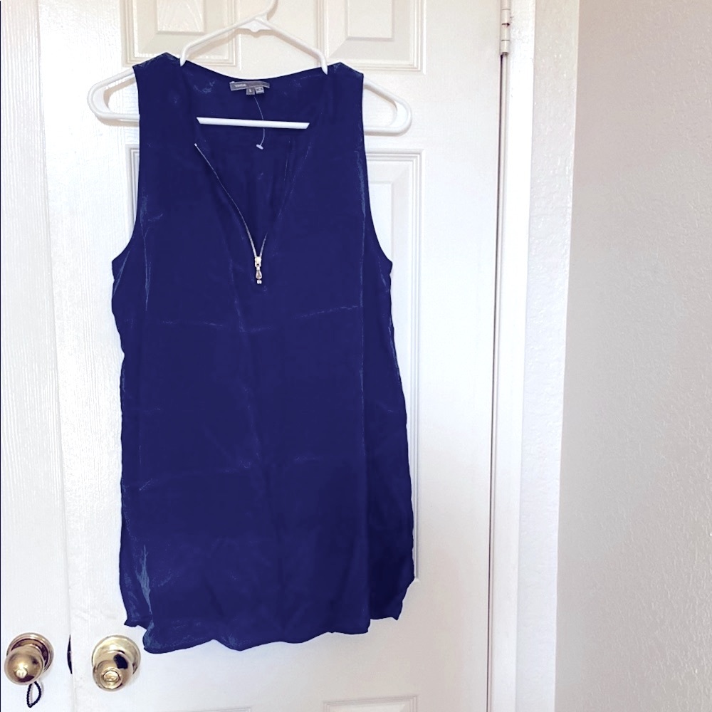 Vince 100% Silk Blue Zippered Sleeveless Tank Top size Large